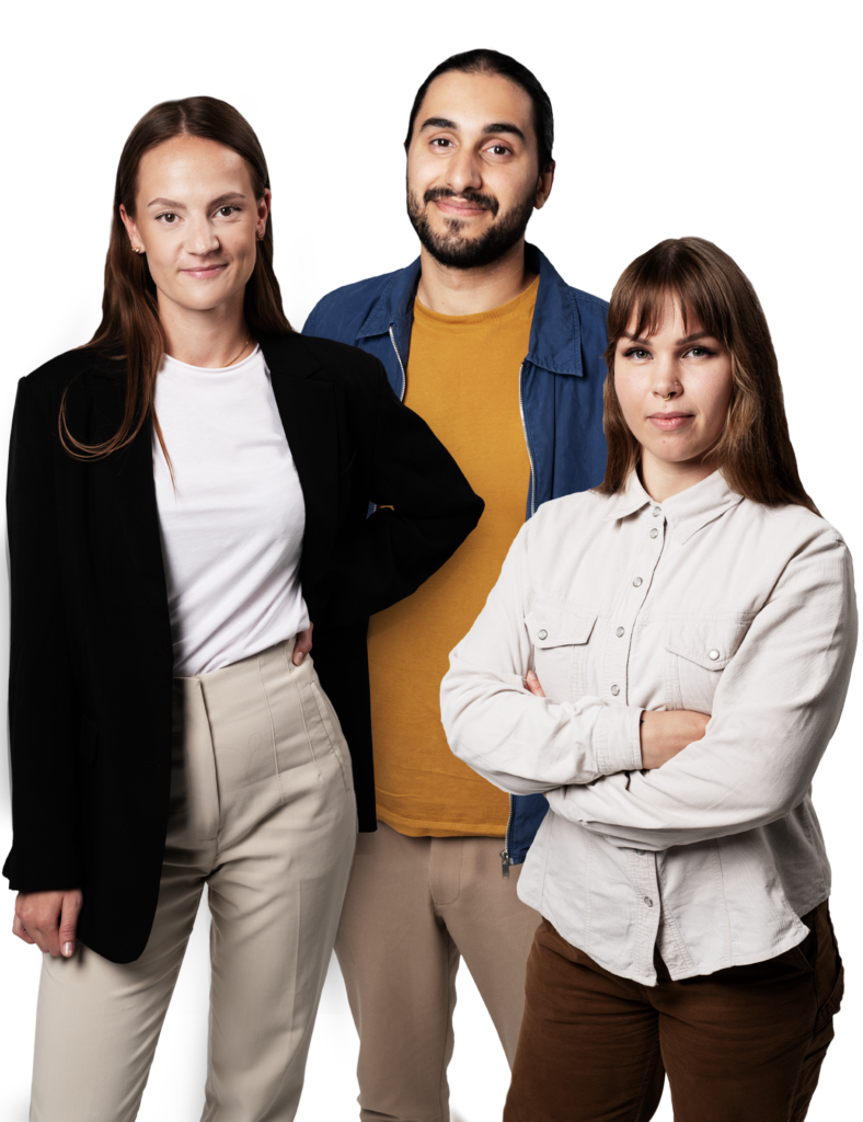 Linnéa Gåsste, Jasin Ali and Janna Peritalo at Telia Service Assurance.