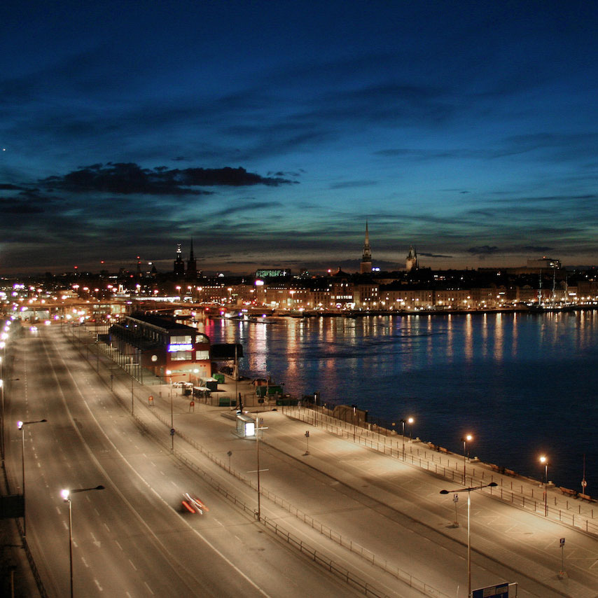 Night view of Södermalm and Gamla Stan in Stockholm.